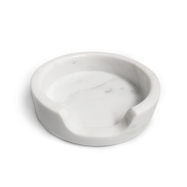 FiveOwnAg Handmade Natural Marble Round Small Spoon Rest for Stove Top Spatula Fork Ladle Utensil Rest Keeper,Cooking Spoon Organizer,Kitchen Tool Spoon Holder (Volakas White)