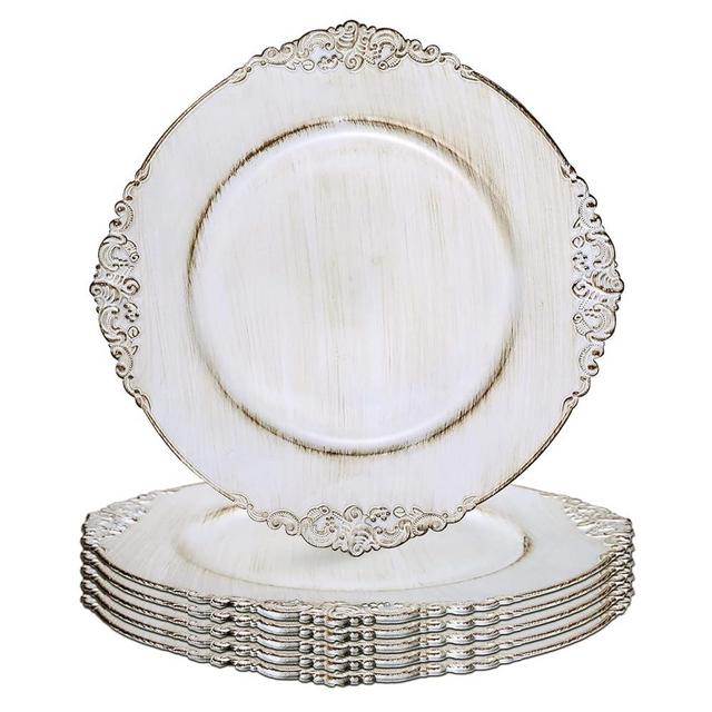 Gifturbo Antique White Charger Plates, 13" Round Chargers for Dinner Plates, Set of 6 Plastic Charger Plate for Table Setting,Decorative Plate Chargers for Wedding,Decoration