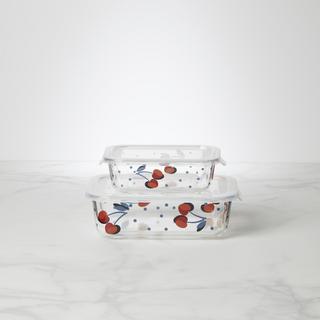 Vintage Cherry Dot Rectangular Food Storage, Set of 2