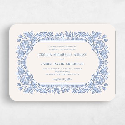 Blue Rounded Wedding Invitation - Caleania Landscape