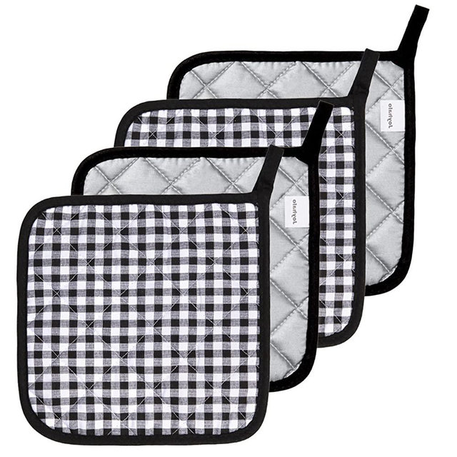 Joyhalo 4 Pack Buffalo Plaid Christmas Pot Holders for Kitchen Heat Resistant Pot Holders Sets Oven Hot Pads for Cooking Baking, Black