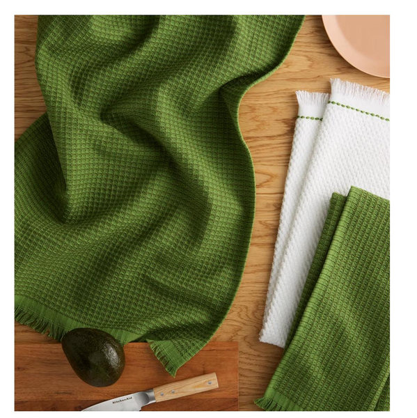 KitchenAid Gourmet Series Gridlines Kitchen Towels 3-Pack Set, 100% Cotton Absorbent, Matcha Green, 18"x28"