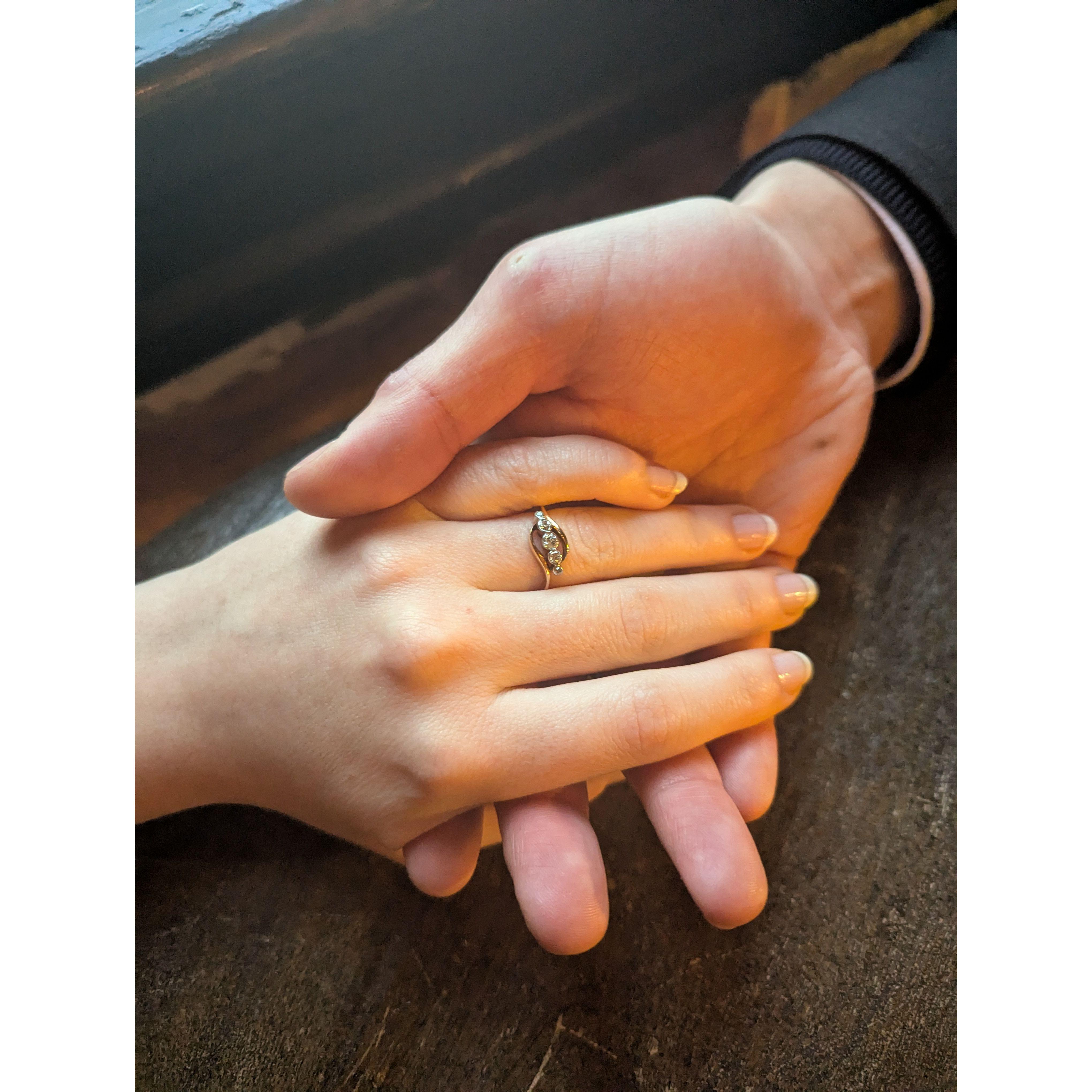 Engaged! It certainly took him long enough (three months).