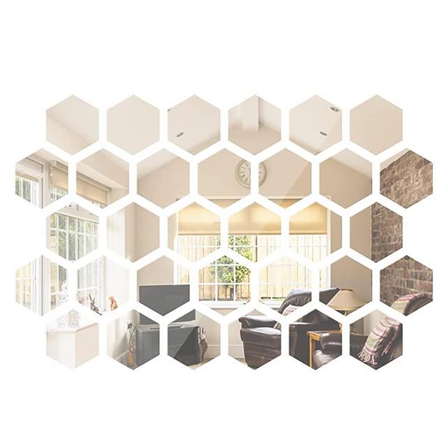 24 Pieces Removable Acrylic Mirror Setting Wall Sticker Decal Hexagons Mirrors Tile Sticker Honey Comb Mirror Decal for Home Living Room Bedroom Decor (6 x 7.1 x 3.5 Inch)