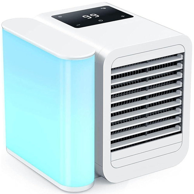 Portable Air Conditioner Cooling Fan: Evaporative Mini Air Cooler with 𝟳 𝗖𝗼𝗹𝗼𝗿𝘀 - USB Personal Air Cooler Desktop Ac Unit for Room Office Home (Frost White)