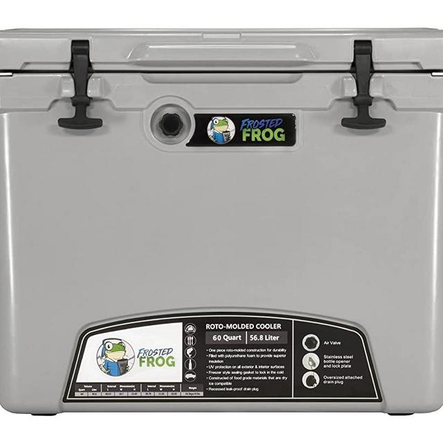 Frosted Frog Gray 60 Quart Ice Chest Heavy Duty High Performance Roto-Molded Commercial Grade Insulated Cooler with Telescoping Handle and Wheels