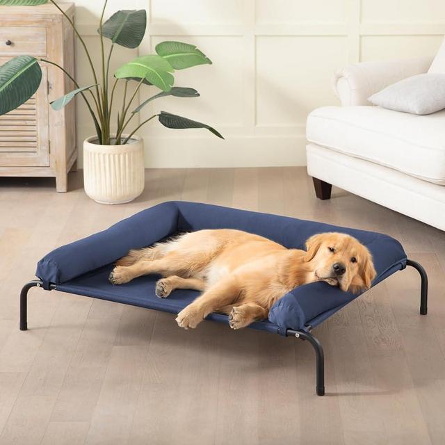 Cooling Elevated Dog Bed for Large Dogs, Portable Indoor & Outdoor Raised Dog Bed with Breathable Mesh, Chew Proof Pet Hammock Cots with Removable and Waterproof Bolsters
