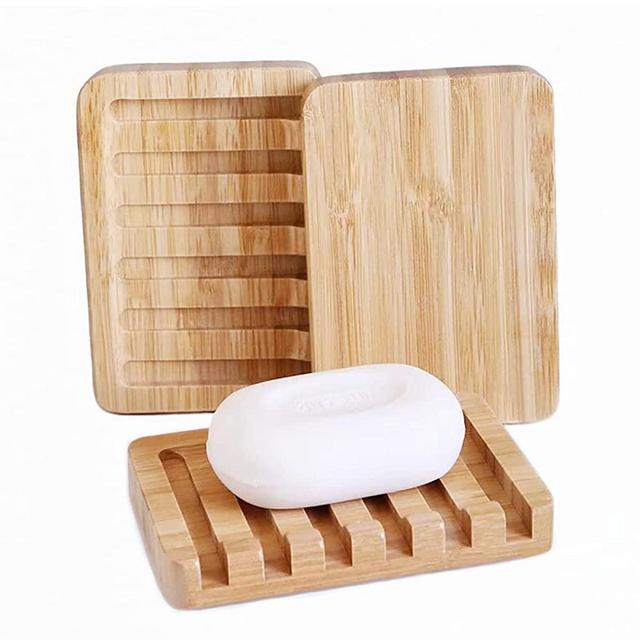 3 Pack Bamboo Soap Dish, Bar Soap Holder With Self Draining Tray, Natural Waterfall Drain Soap Saver, Used for Bathroom, Kitchen
