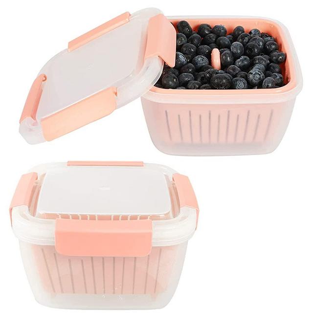 Shopwithgreen Berry Keeper box with Strainer, Blueberry Container with Colander, Berry Bowl with lid for Refrigerator, Filter-Storage 2-in-1 Produce Saver Container