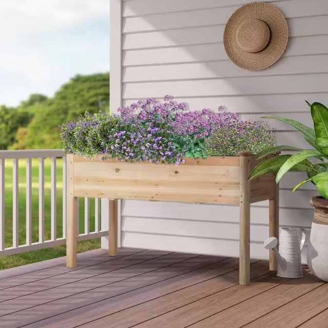 Natural Wood Elevated Rectangle Garden for Backyard