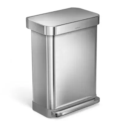 simplehuman® 55-Liter RectangularStep Trash Can with Liner Pocket in Brushed Stainless Steel