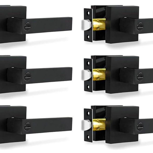 RAZCC Privacy Door Levers, 6 Pack Matte Black Door Handles, Bed and Bath Door Locksets Heavy Duty Keyless Interior Handles, Reversible for Left Right Handed Doors