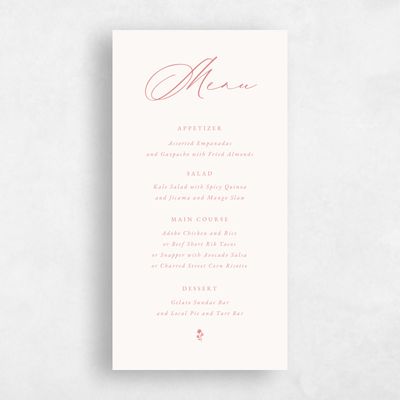 Pink Coral Wedding Menu - Kiruna