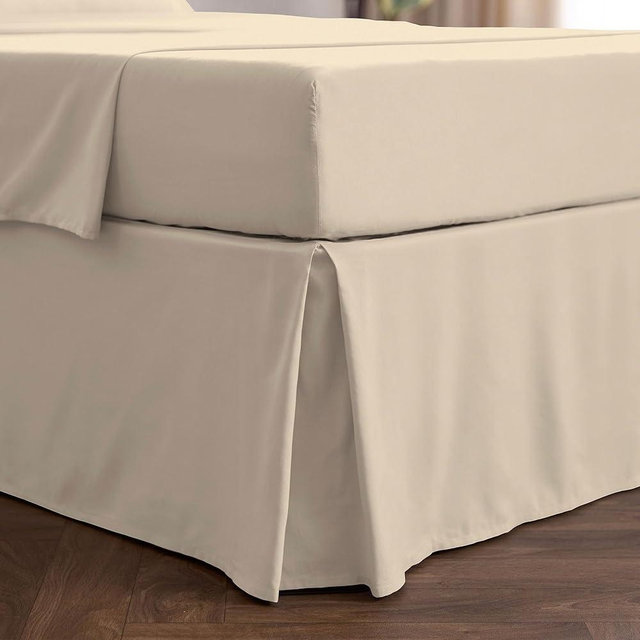 Mellanni Bed Skirt Queen Size - Bed Skirting - 15-Inch Tailored Drop Pleated Dust Ruffle - Hotel Luxury Bedding - Wrinkle, Fade, Stain Resistant - 1 Bedskirt (Queen, Beige)