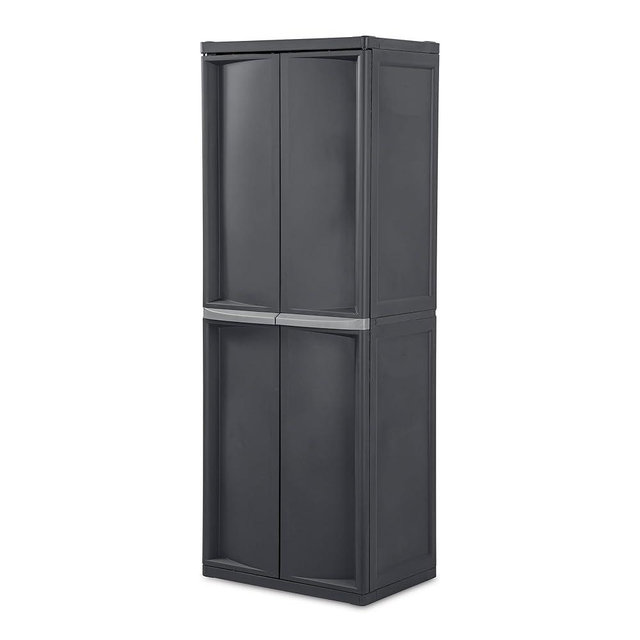 Sterilite 2-Pack 4 Shelf Cabinet, Lockable Utility Storage w/ Adjustable Shelves, Gray - Plastic Shelving Unit for Organizing Garage, Pantry, Basement, Laundry Room or Mudroom