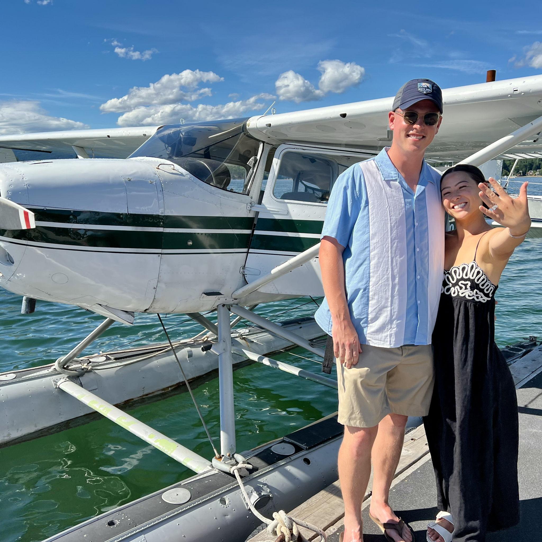Engagement trip, surprise flight to dinner on the water!