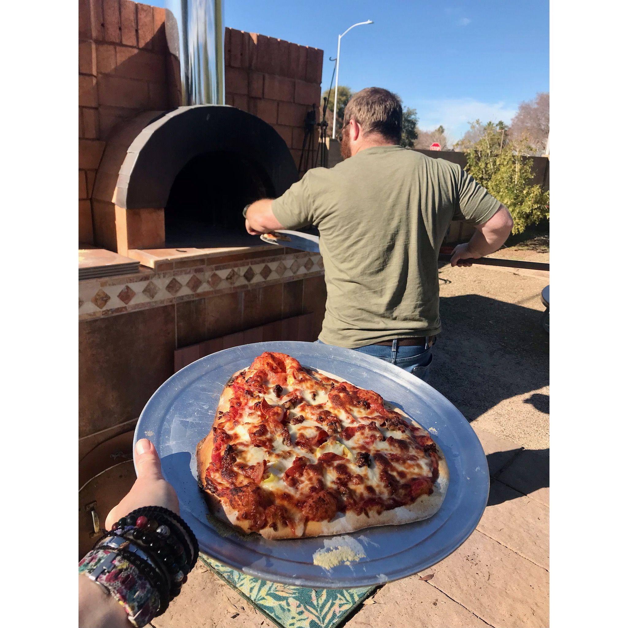 Making pizzas in our pizza oven. January 2023.