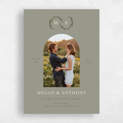 Light Khaki, Green Wedding Invitation - Cappell Photo