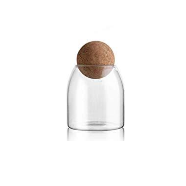 BESTONZON Glass Jar with Airtight Seal Wood Lid Ball 500ML Clear Candy Jar Mason Jars Food Storage Canister for Serving Tea Coffee Spice Sugar Salt Size S