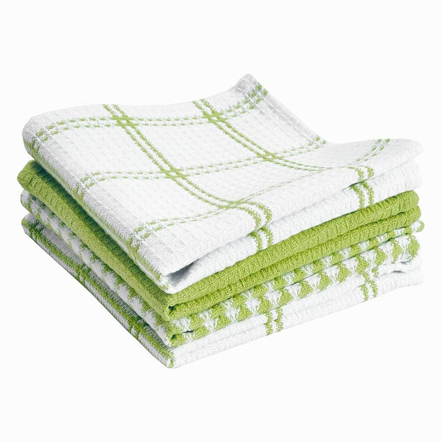 T-fal Premium Waffle Dish Cloths: Highly Absorbent, Super Soft Long Lasting - 100% Cotton, 12"x13" Flat Waffle Dish Towel for Cleaning & Drying Dishes, (4-Pack), Green