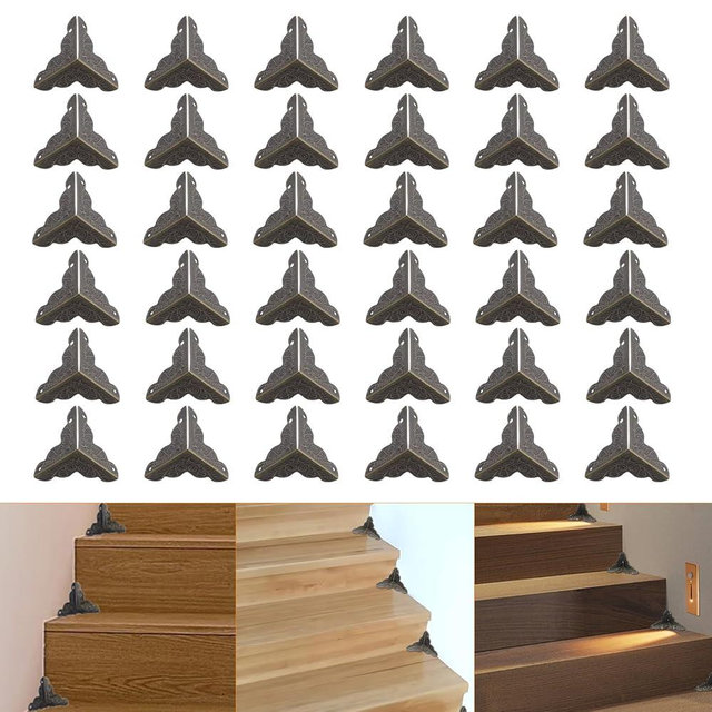 Olldag 36 PCS Stair Dust Inner Corners for Wooden Steps, 25mm Antique Decorative Corner for Jewelry Box, Vintage Edge Guard with Screws (Bronze)