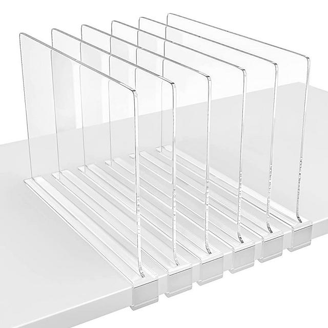 HBlife 6 Pack Shelf Dividers Closet Shelves for Wood Shelves Cabinets Bedroom Organization and Storage, Clear Acrylic