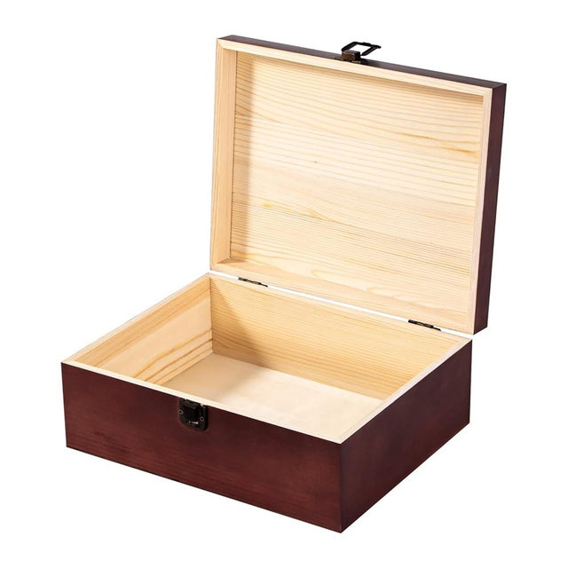 Useekoo Vintage Wooden Storage Box Container with Hinged Lid and Front Clasp, 10'' x 7.9'' x 3.9'' Large Keepsake Box, Rustic Wood Boxes for Crafts Art Hobbies and Home Decoration - Reddish Brown