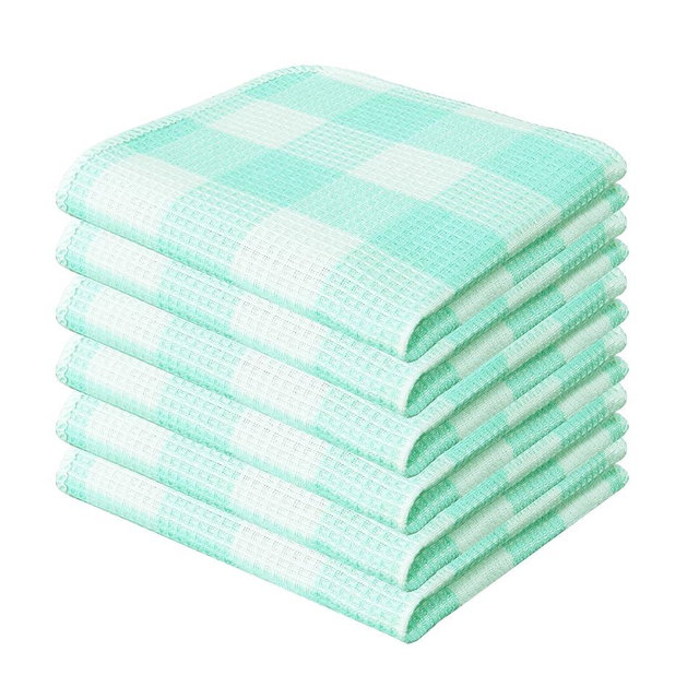 PurpleEssences 100% Cotton Waffle Weave Check Plaid Kitchen Towels, Super Soft and Absorbent Dish Towels for Drying Dishes,12 x 12-6 Pack - Fall Thanksgiving - Turquoise and White