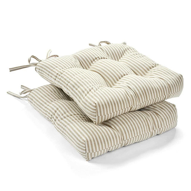 Lush Decor Farmhouse Ticking Stripe Yarn Dyed Chair Pad 2-Pack, 13" x 14", Neutral 2 Count