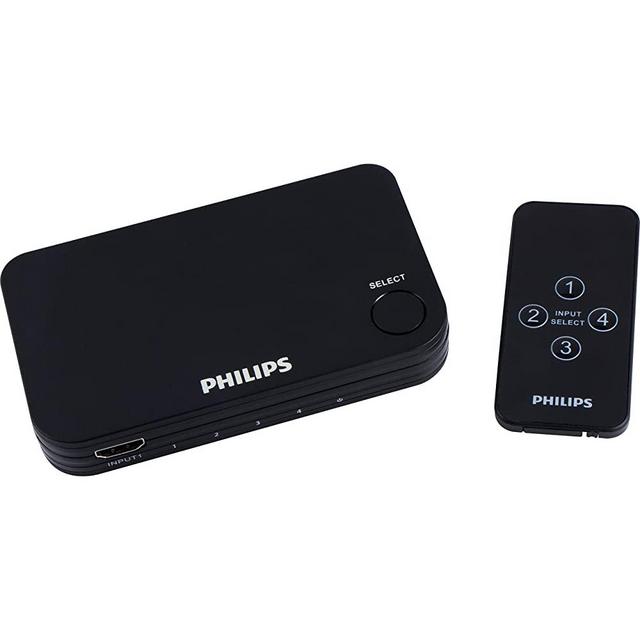 Philips 4 Device HDMI Switch 4k@60hz, Wireless Remote, Use with 4K Smart TV Roku Xbox PS3 PS4 Fire Stick PS5 Blu Ray Fire TV HDMI Switcher 4 in 1 Out PC, Ultra HD, HDCP 2.0, SWV9484B/27