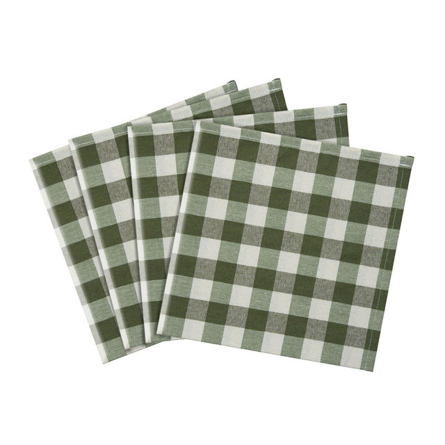 Kate Aurora Country Living 4 Pack Gingham Plaid Checkered Country Farmhouse Napkins - 8 in. W x 17 in. L, Green