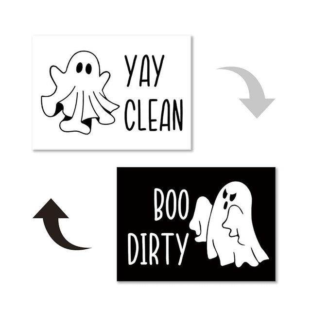 Stology Funny Ghost Dishwasher Magnet Clean Dirty Sign, Black White Boo Rectangle Vinyl Strong Universal Double Sided Reversible Magnetic Cover, Dish Indicator for Home Kitchen Accessory Laundry Room