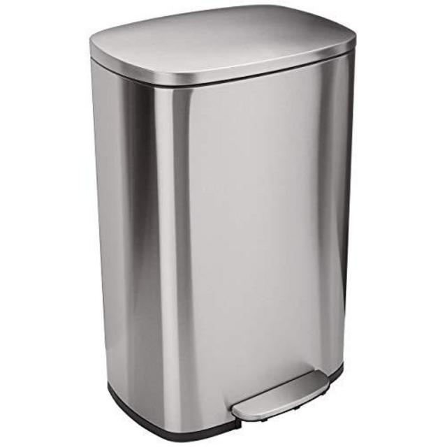 AmazonBasics Rectangle Soft-Close Trash Can - 50 Liter, Satin Nickel