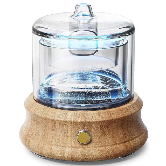 Glass Essential Oil Diffuser Humidifier,Glass Water Tank,Glass Cover,Real Wood Base,Waterless Auto Shut-Off 7 Colors Light for Bedroom Home Living Room Office Housewarming Mom Wife, 80 ML