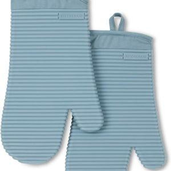 KITCHENAID Ribbed Soft Silicone Oven Mitt 2-Pack Set, 7.5"x13", Fog Blue