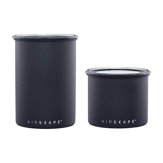 Airscape Coffee and Food Storage Canister - Patented Airtight Lid Preserve Food Freshness, Stainless Steel Food Container, Matte Black, 4" & 7" Set