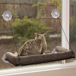 K&H PET PRODUCTS EZ Mount Deluxe Bolster Cat Window Perch, Chocolate - Chewy.com