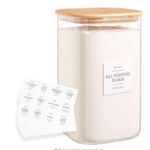Large glass flour and sugar containers with 132 Kitchen Pantry Labels - 1 Gallon Glass Food Storage Containers with Airtight Lids - Square Glass Jars Rice with Bamboo Lids