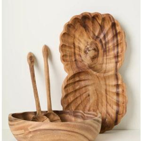 Wood Shell Double Platter with Spoons- Anthropologie Home