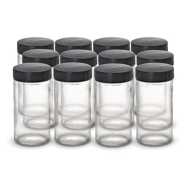 Kamenstein 5244227 Empty Jars, Set of 12, 3 Ounce, Black Cap