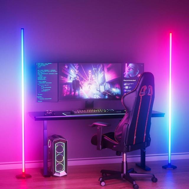 CCACC 2PCS Corner Floor Lamp, 65" RGB Color Changing Mood Light with Remote Control, Dimmable LED Corner Lamp with Music Sync, Modern Floor Lamp for Living Room Gaming Room