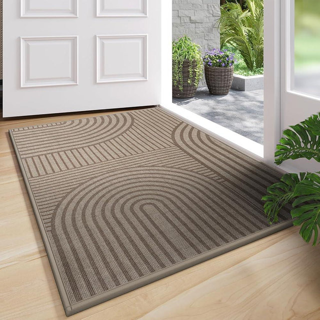 QiCaiJia Front Door Mat 24''x35'', Absorbent Muddy Dirt Resist Washable Non Slip Low-Profile Indoor Doormat, Welcome Entryway Door Mats, Brown