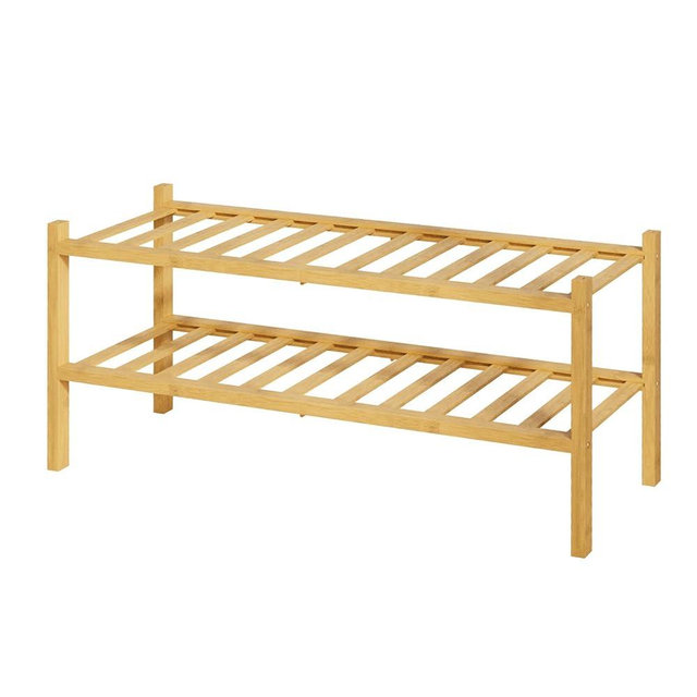 Kitsure Bamboo Wooden Shoe Rack for Closet - Stackable Shoe Organizer with Modular Structure, Space-Saving Shoe Shelf for Entryway, Living Room, Bedroom, 26.8" Wide - 2 Tiers, Natural