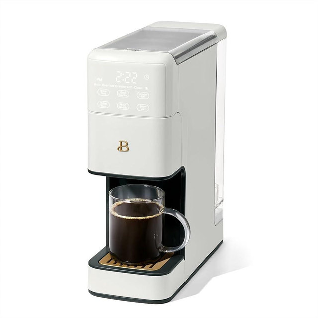 IT'S BRAZILIAN Beautiful Perfect Grind™ Programmable Single Serve Coffee Maker, White Icing by Drew Barrymore