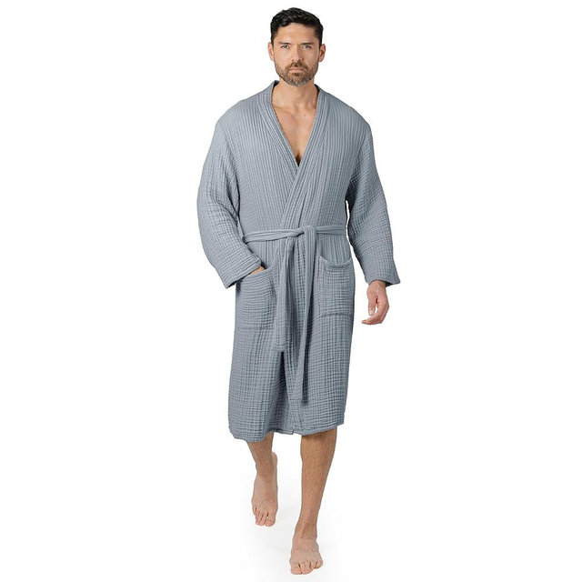Comfy Cubs 100% Cotton Muslin Bathrobe - 4-Layer Absorbent Robe with Pockets & Belt for Bath, Spa, or Lounging
