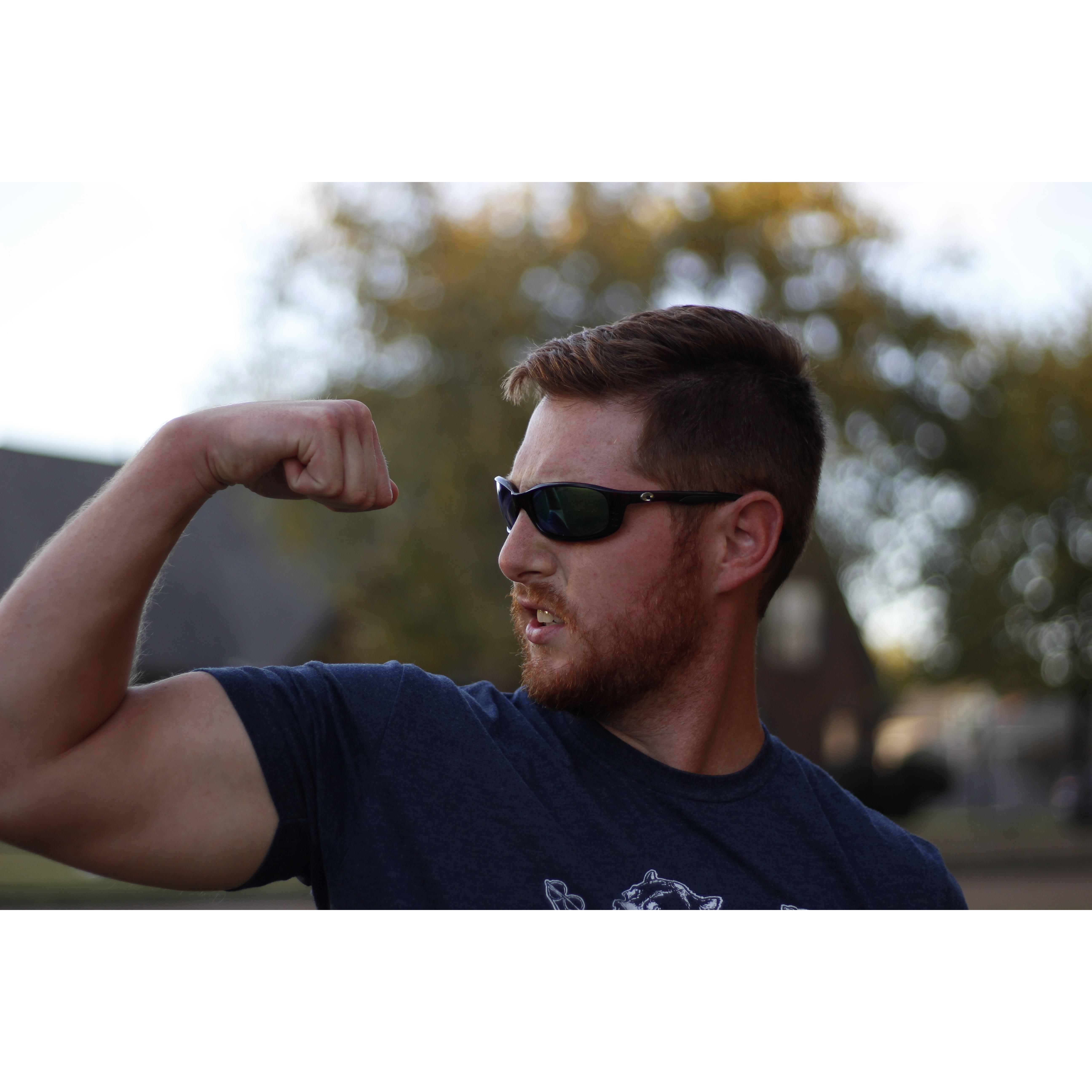 Showing off his muscles again