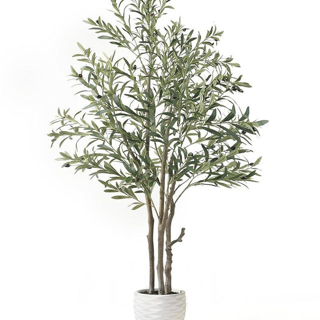 KOL 6ft Artificial Olive Tree Indoor, Tall Faux Olive Trees, Lifelike Fake Olive Tree Floor Plant for Home Office Living Room Decor with Matte Beige Pot