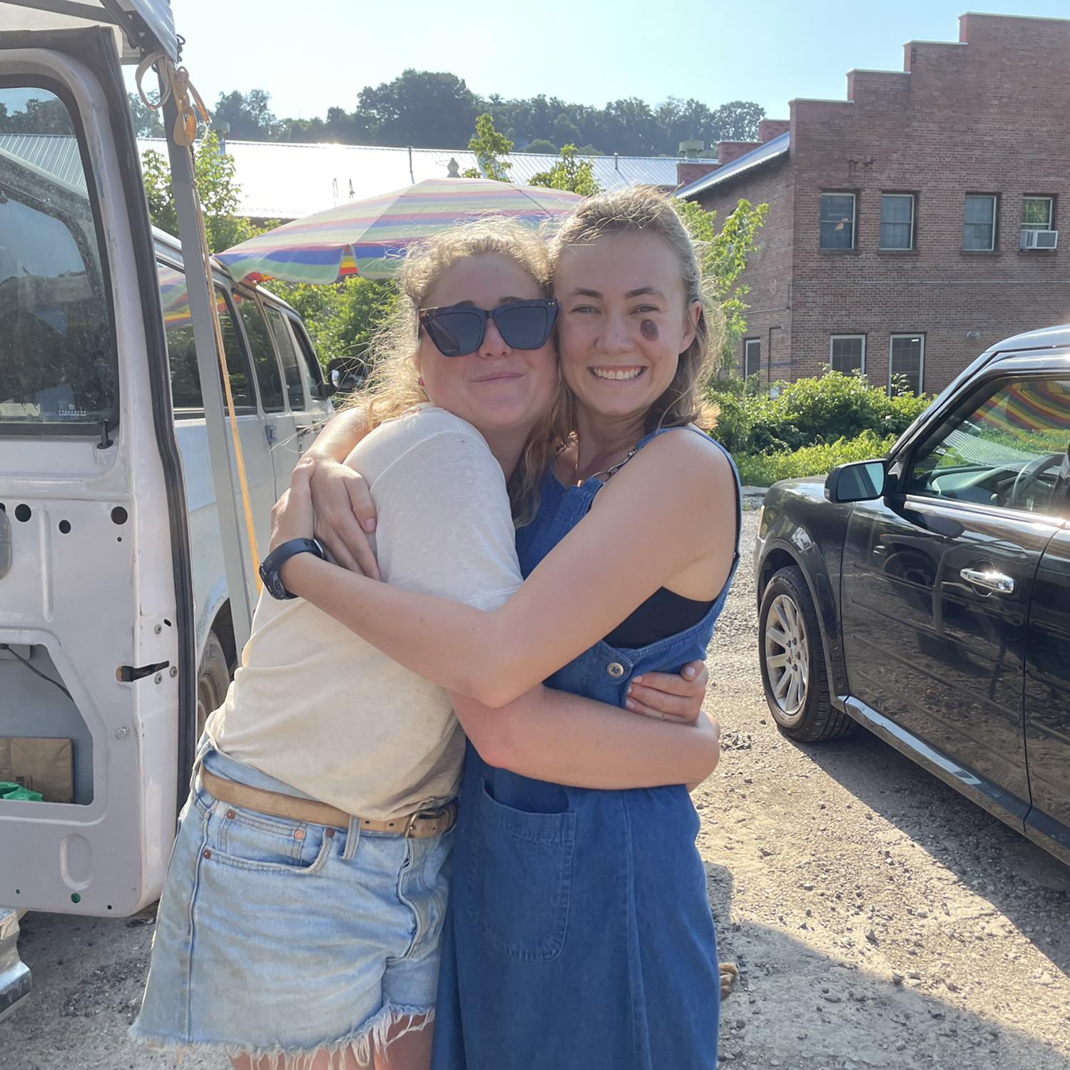 Malena and Morgan at a farmers market.