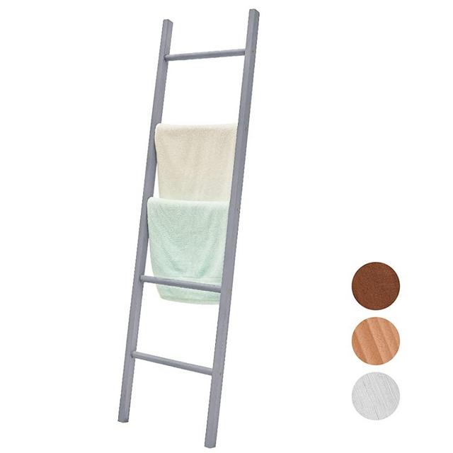 BALIBETOV Premium Pine Wood Blanket Ladder, Towel Ladder - Decorative Leaning Ladder for Bathroom, Living Room or Office. Rustic Chic (Grey, 5)