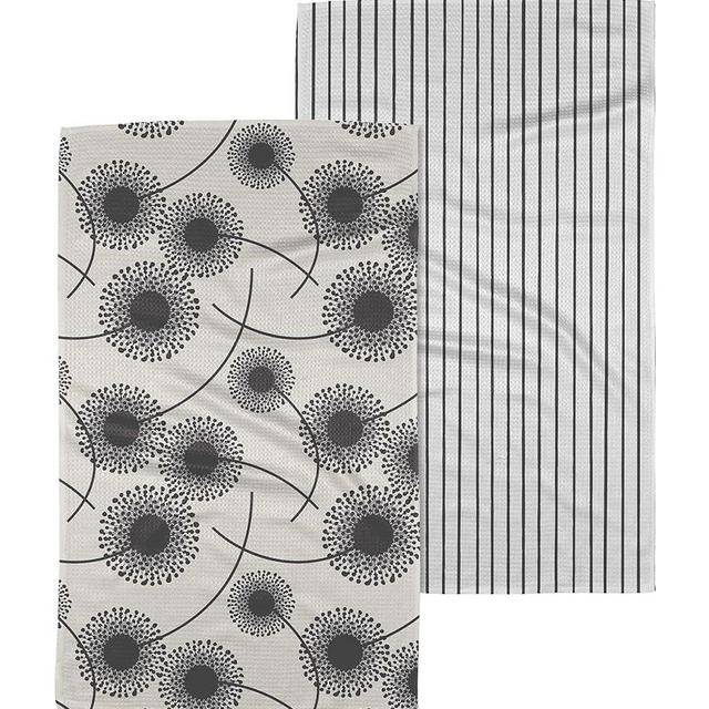 GEOMETRY Kitchen Tea Towel - Quick Dry Microfiber Cloth Dish Towels for Kitchen Drying - Premium Quick Dry Towel - Linen + Fully Bloomed (Linen Breeze 2-Pack Set)